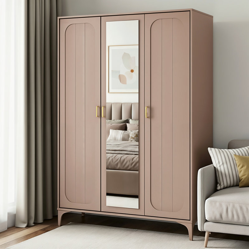 Harrington 3 Door Wardrobe with Mirror , Warm Nude