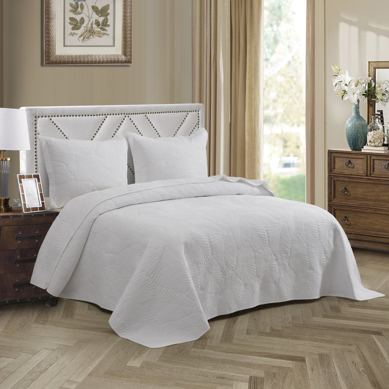 Ensemble de courtepointe 100% coton Palm, Grand, Blanc