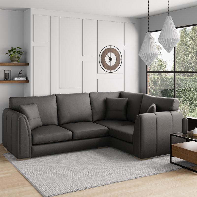 Bablu 4 Seater Faux Leather Corner Sofa , Right Hand Facing, Charcoal