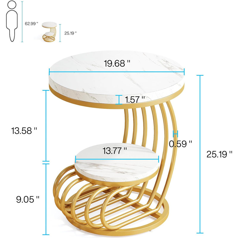 Frame End Table, White, Gold