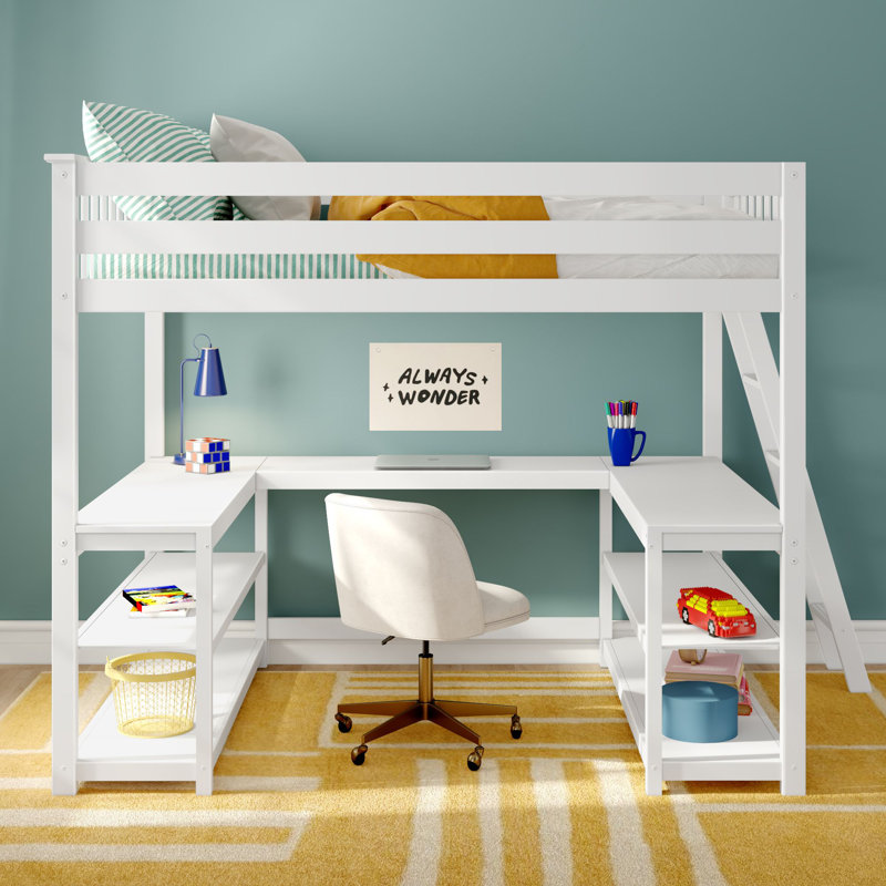 Bureau double classique avec rangement surélevé et haut, blanc, Blanc