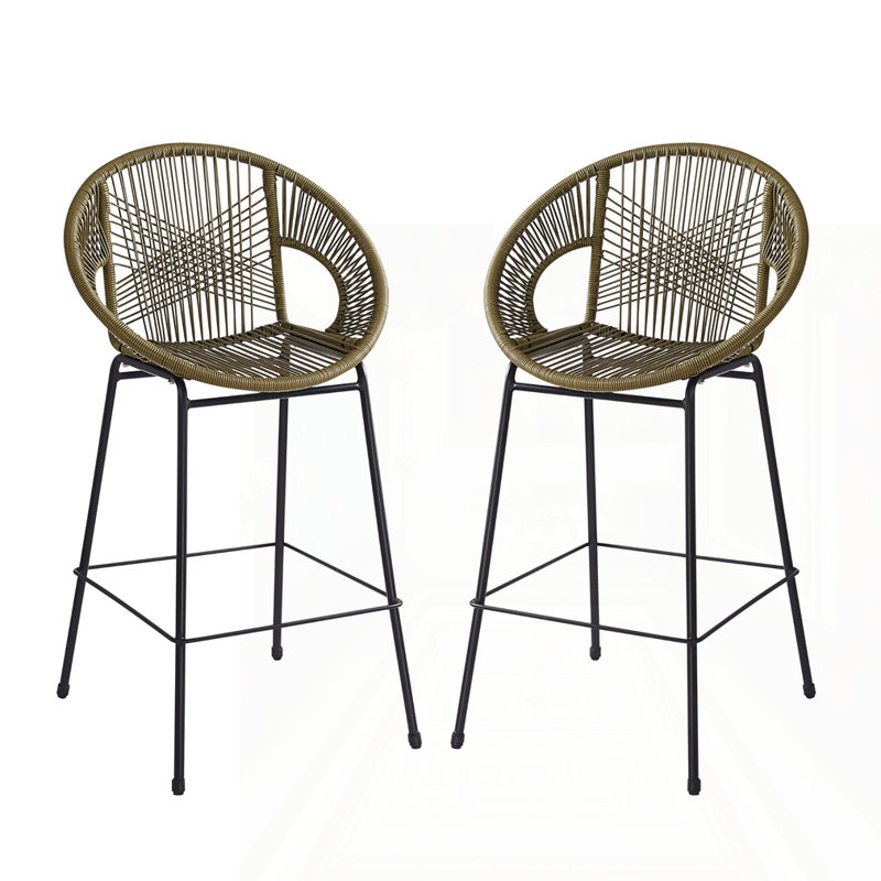 Ensemble de 2 tabourets de bar d'extérieur en osier, Vert