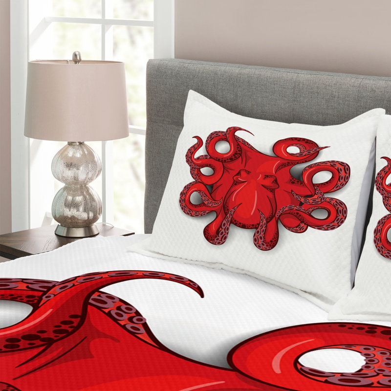 Octopus Bedspread Set with Shams, 220 x 264 cm