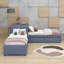 Lit plateforme simple tapissier en forme de L avec lit gigogne