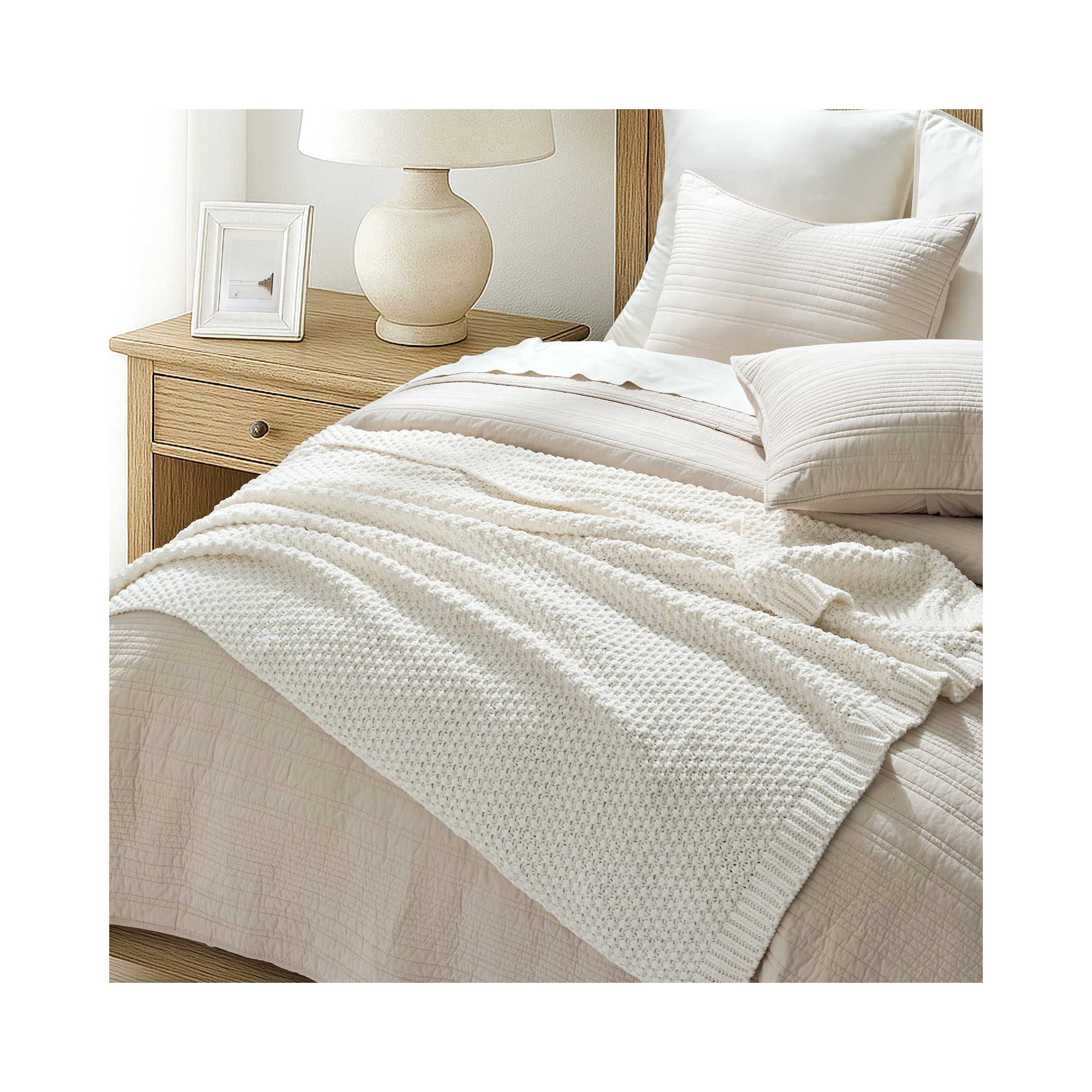 Chunky Chenille Knit Throw Blanket, Bright White, 60" L x 50" W