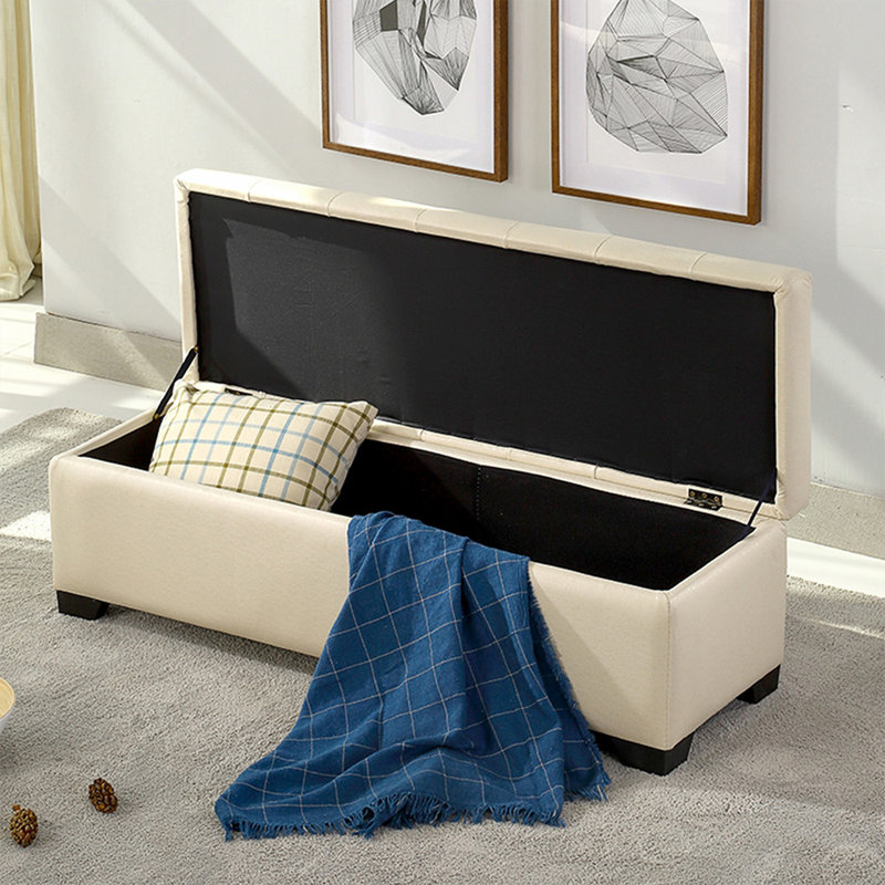Banc de rangement rembourré beige en polyester avec banc d'entrée, Beige