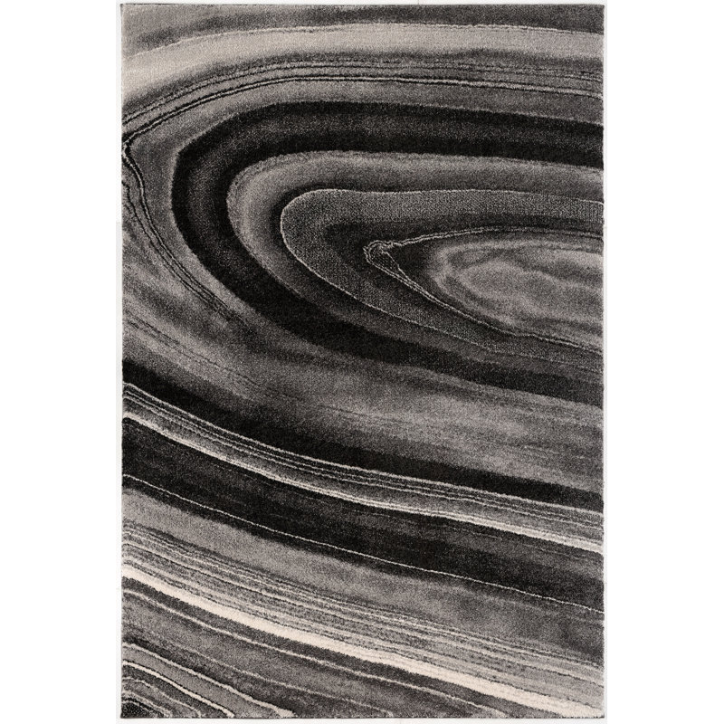 Rug Branch Darius 5' x 8' (5'3" x 7'5") Grey/Black Abstract Indoor Area Rug, Contemporary, Medium Pile, Stain-Resistant Carpet - Living Room, Bedroom, Dining Room, and Kitchen