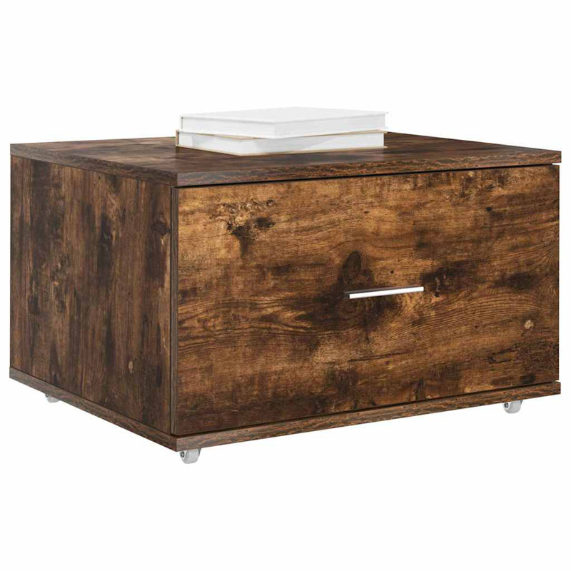 Drawer Cabinet with Wheel Storage Modern Furniture Solution Rectangular, Brown Oak
