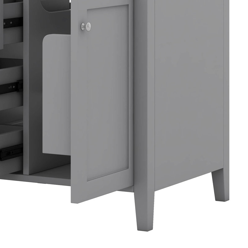 Meuble-lavabo 24 po avec lavabo, 3 tiroirs et armoire avec tablettes réglables, Gris/argent