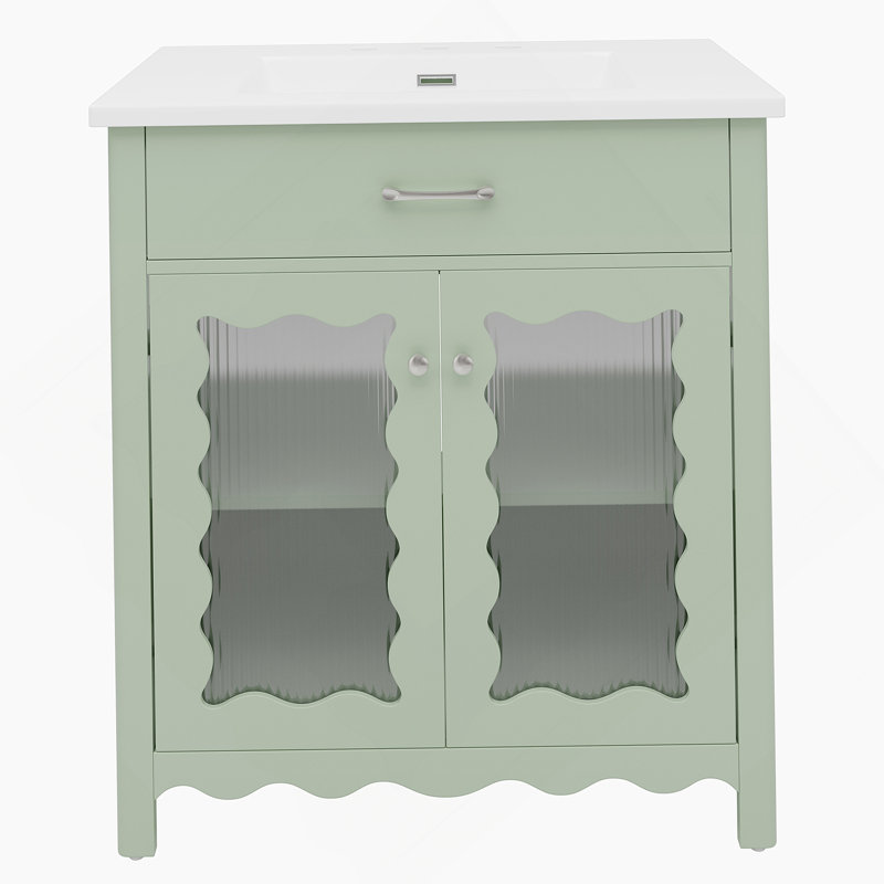 Meuble-lavabo 31 po avec verre trempé, vert, Vert