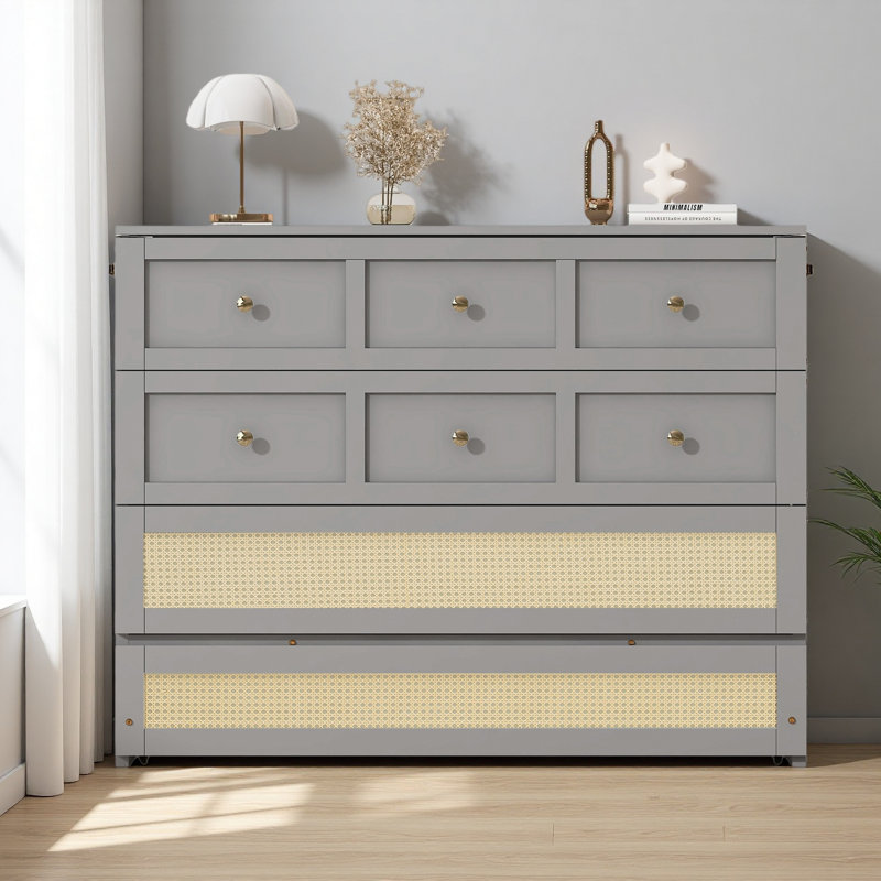 Lit escamotable double avec grands tiroirs, Gris