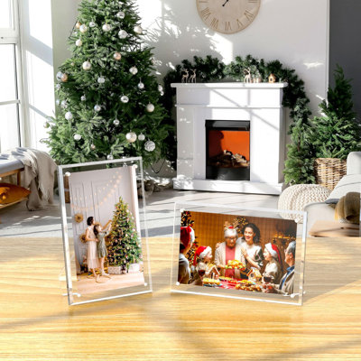 4X6 Acrylic Picture Frames 3 Pack, Clear Picture Frames With Stand, Magnetic Frame Acrylic Lucite Frameless Transparent Cubes Floating Gift For Home Office Desktop Display Horizontally
