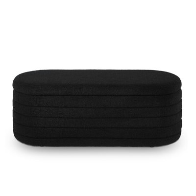 Banc de rangement moderne avec repose-pieds ovale, banc rembourré en tissu avec rangement Teddy, tabouret de bout de lit avec charnière de sécurité  