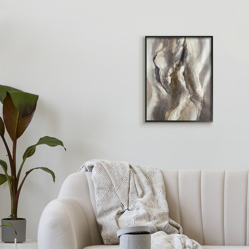 «Flowing Cloudy Gray Abstraction Dark Shadows» par K. Nari - impression, Giclée encadrée noir minuit, H 20 po x l 16 po