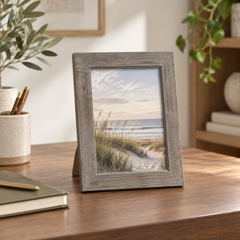 Cadre photo rustique en bois gris de 16,8 cm (6,6 po), compatible avec les photos de 12,7 x 17,8 cm (5 x 7 po), à poser au mur ou sur une table - Lot de 2