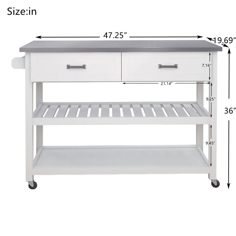 Chariot de cuisine blanc en acier inoxydable avec deux tiroirs - Solution fonctionnelle et optimisant l'espace en 2 pour un rangement pratique