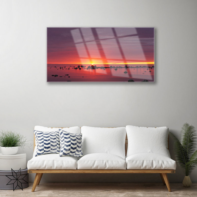Landscape Sea Sun - Unframed Photograph on Glass