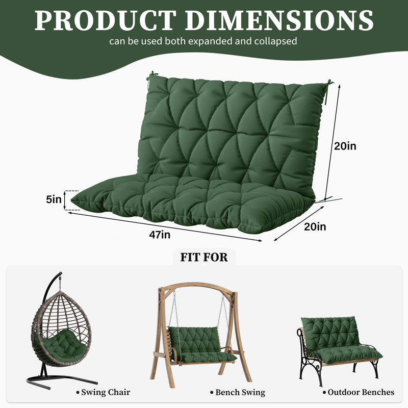 Coussin de banc d'extérieur Wynee, Vert olive, L 47,2 po x P 20 po