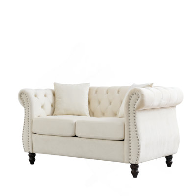 Chesterfield Velvet Tufted Sofa With Rolled Arms And Nailhead Trim, For Living Room, Bedroom Or Office Use.