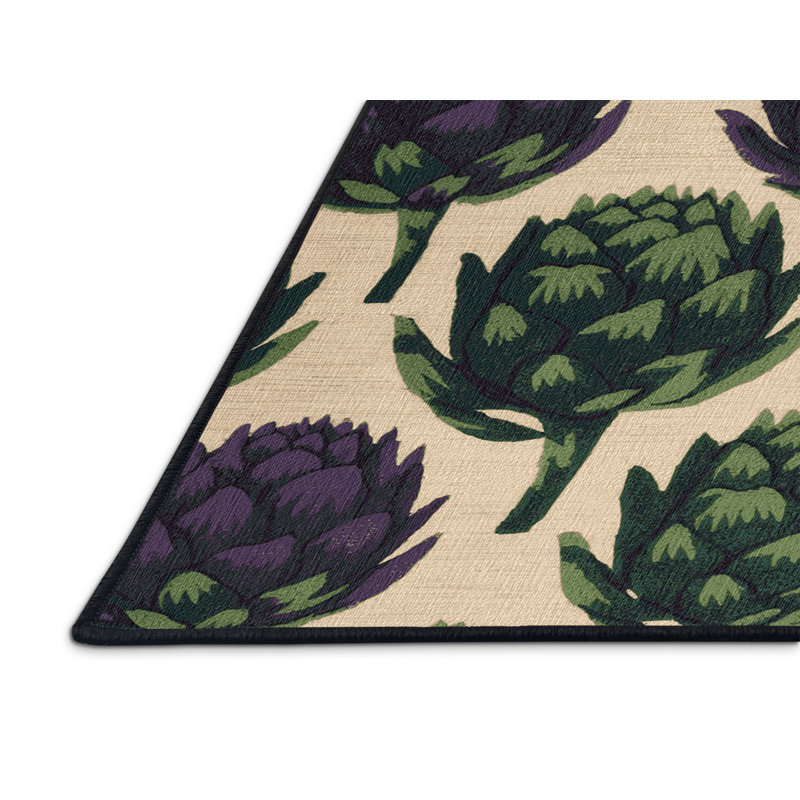 Tapis lavable avec fleurs et artichauts, Rectangle 7 pi x 9 pi