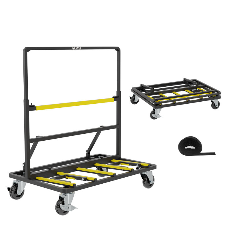 Chariot à panneau, chariot pliant robuste pour cloison sèche d'une capacité de 1800 lb, roulettes pivotantes, plateforme extensible et sangle de fixation pour contreplaqué, plaque de plâtre et verre