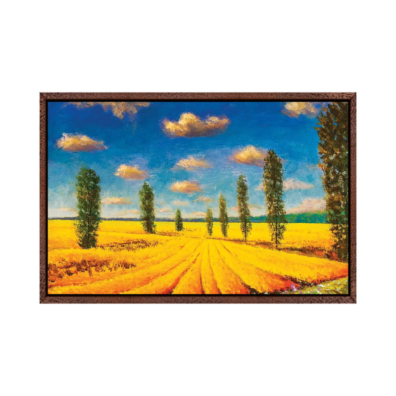 Farm Field Against Background Of Tall Cypress Trees by Valery Rybakow - Painting on Canvas, 66.04cm H x 101.6cm W x 3.81cm D