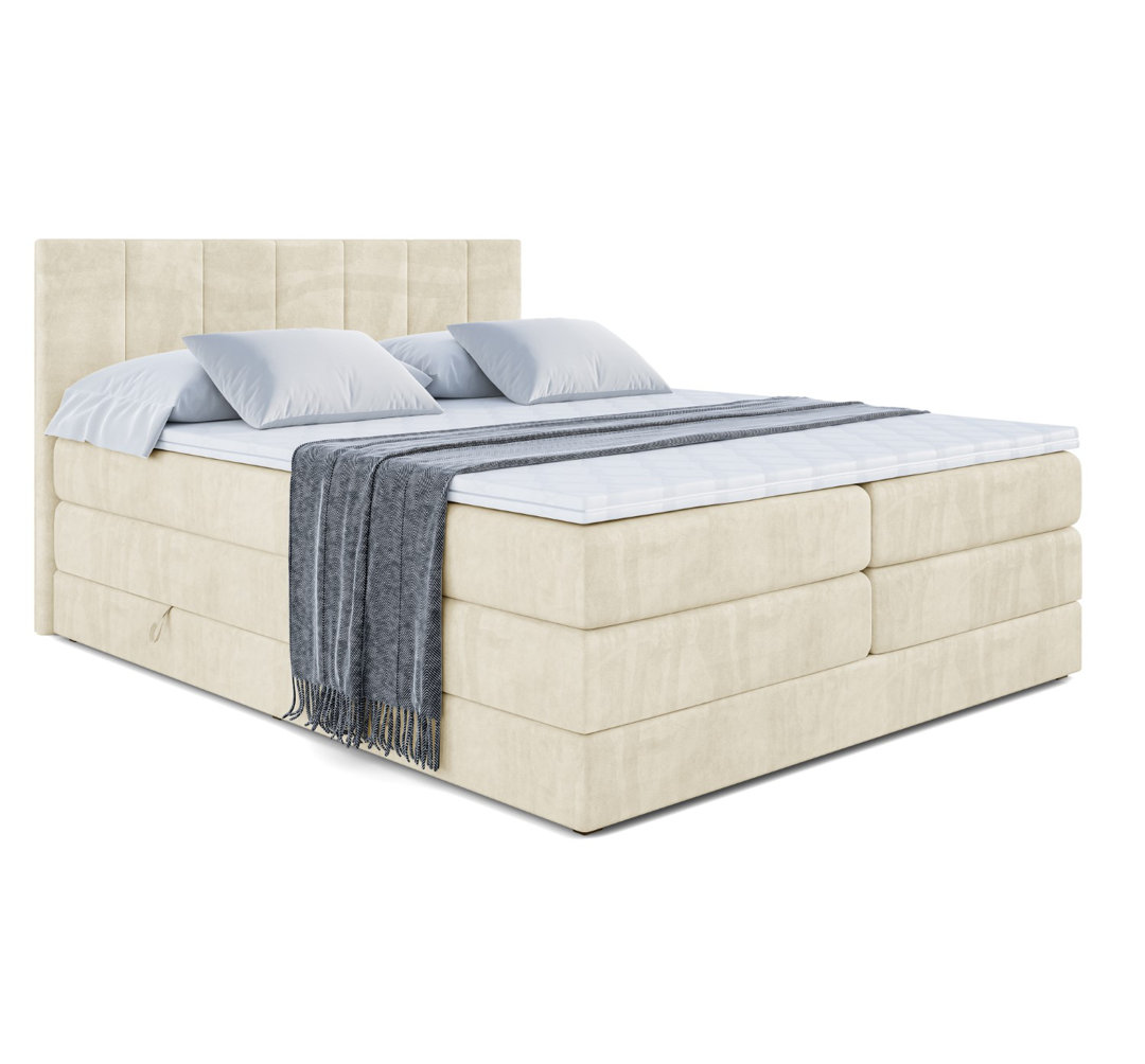 Echtes Boxspringbett mit Zwei Matratzen, Topper und Bettkasten