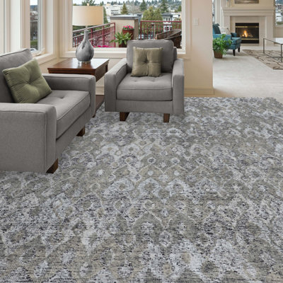 Wool Ikat Area Rug in Silver