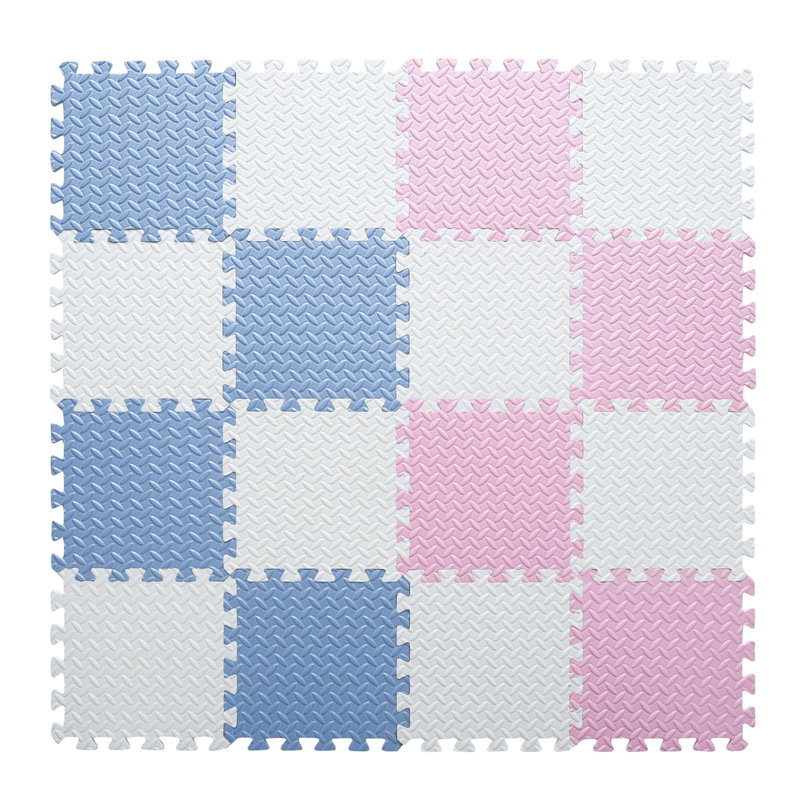 Tapis de jeu en plastique emboîtable, Blanc / rose / bleu clair