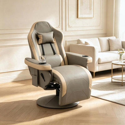 Fauteuil inclinable multifonctionnel de style course avec repose-pieds et porte-gobelets