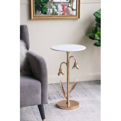 Table d'appoint tulipe dorée avec plateau en marbre blanc