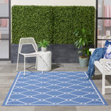 Okolona Geometric Navy Blue Outdoor Area Rug