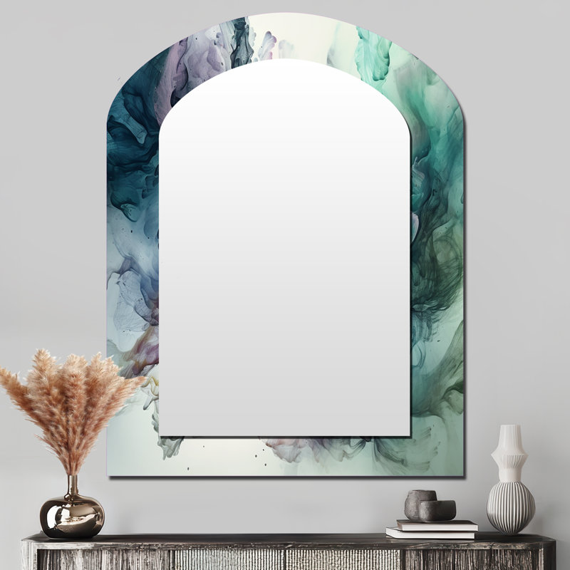 Green Purple Marbled Symphony Arch Wall Mirror, 43" x 33"