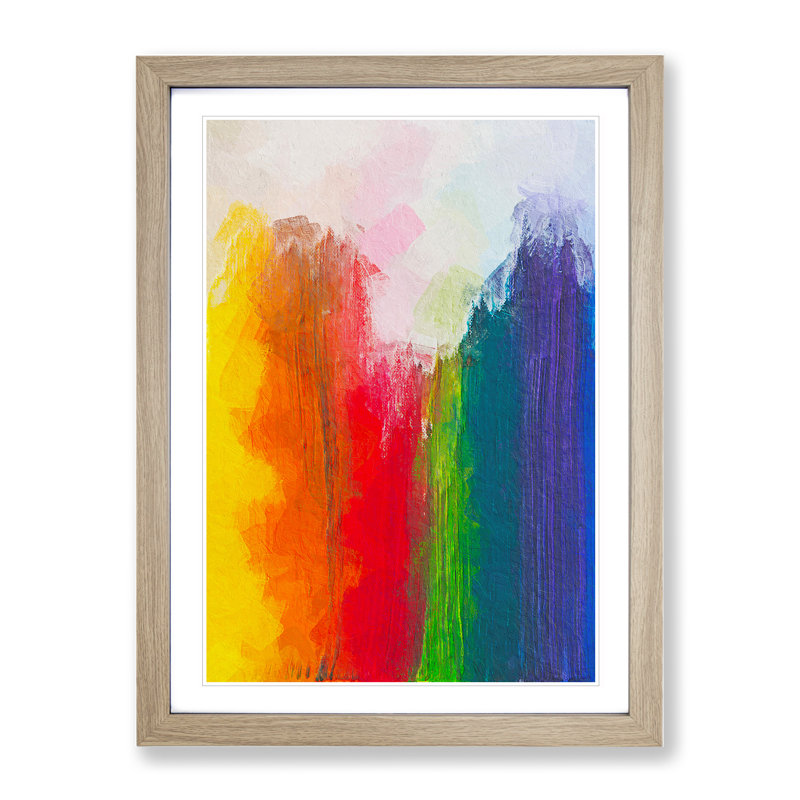 XV1022-4709X Touching The Rainbow Abstract - Print, Oak Framed, 66cm H x 48cm W, White
