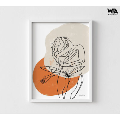 Female Drawing Print, Framed Warm Tones Wall Art, Female Body Print, Woman Line Art Prints, Pretty Woman Wall Art, Framed Wall Art