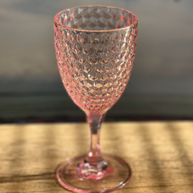 Diamond Cut Plastic Wine Glasses, Pink