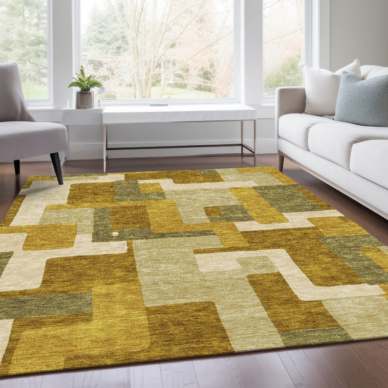 Premium Machine Washable Prisco Wheat Rug, Rectangle 3' x 5'