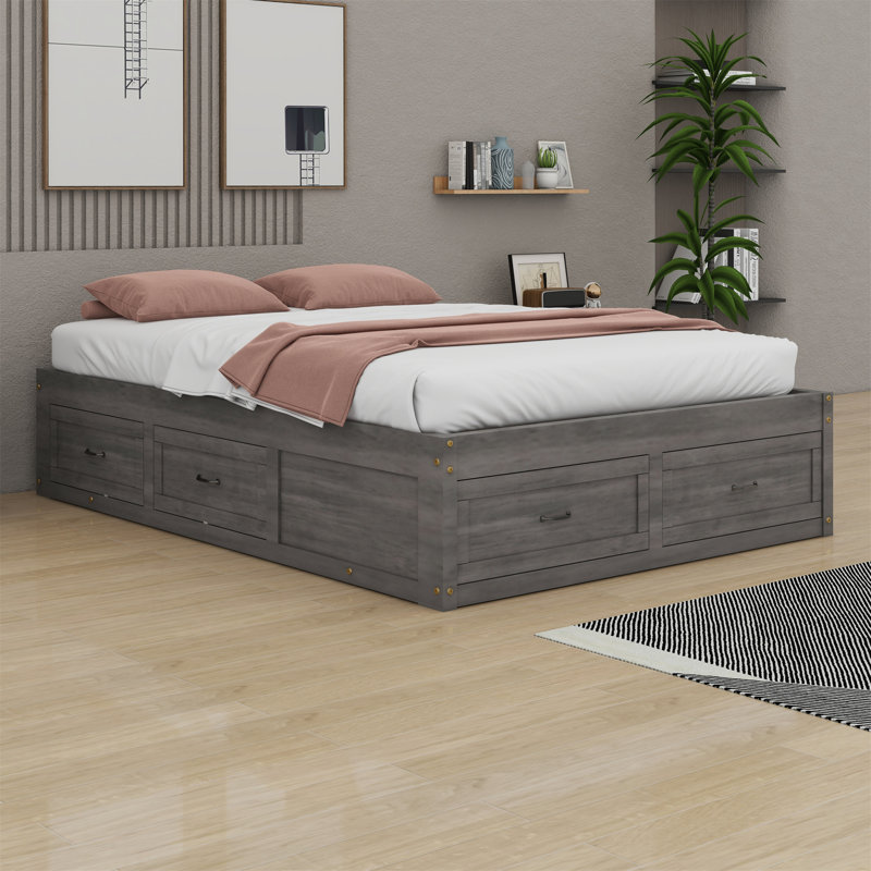 Platform Bed With Storage Drawers, Antique Gray, Full/Double