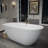 63" Acrylic Freestanding Bathtub, Oval Deep Soaking Bathtub With Center Pop-Up Drain & Integrated Overflow, Contemporary Stand Alone Bath Tub For Bathroom Spa Or Home Upgrade, Glossy White GF-26A09-63