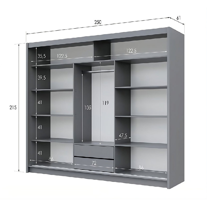 Manufactured Wood Wardrobe, Grey