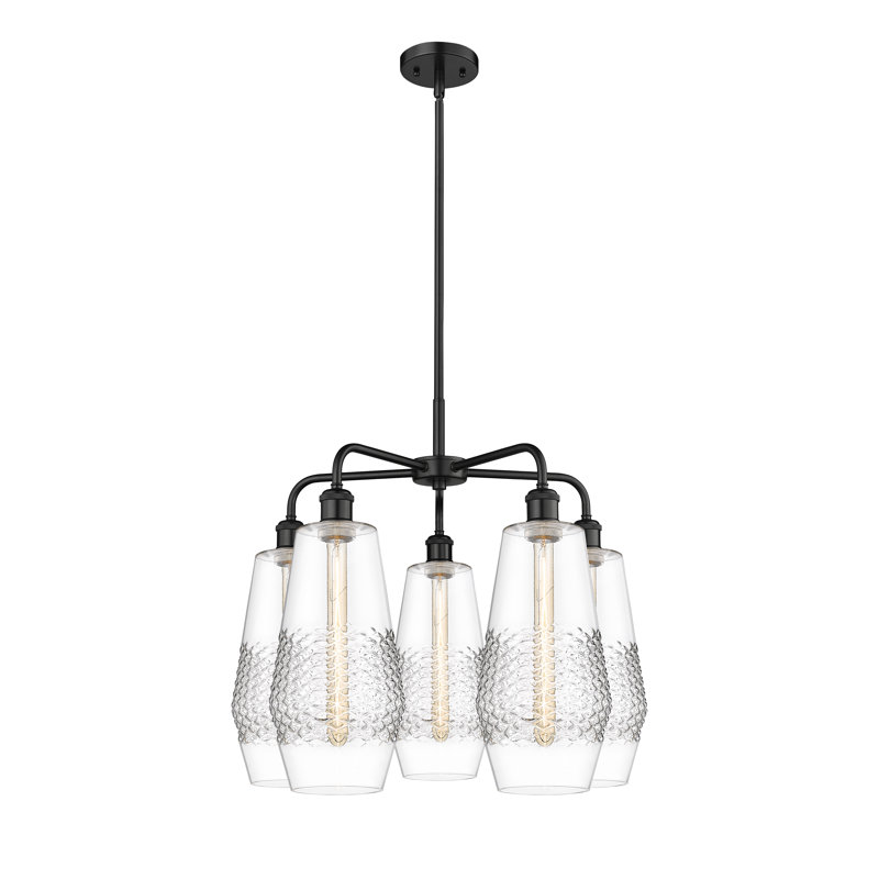 Lustre 5 lumières Monabo, Transparent, Noir mat