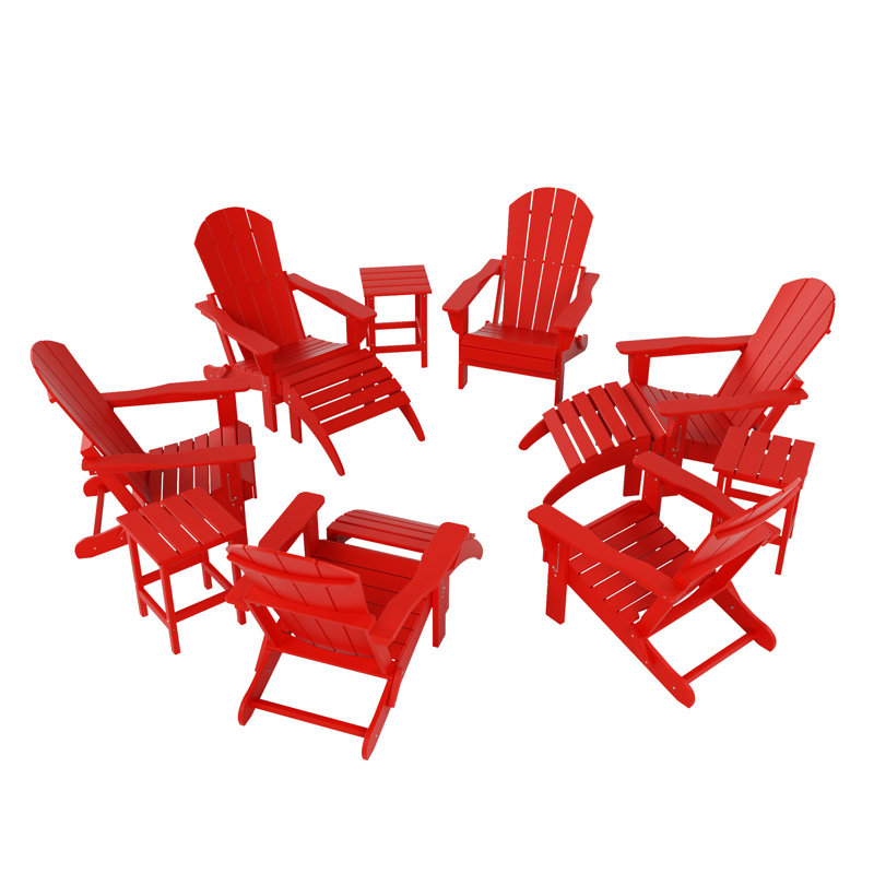 Laguna Foldable Outdoor Adirondack Chair With Ottoman, Red