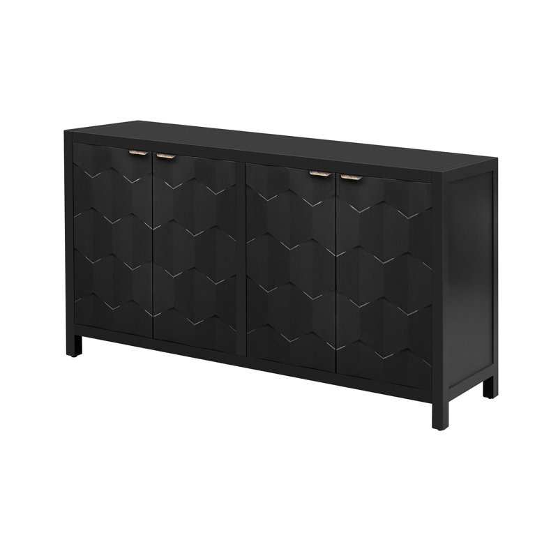 Luxurious Sideboard With Intriguing Honeycomb Doors, Practical Storage Ustyle Appealing Design Ample Capacity, Black