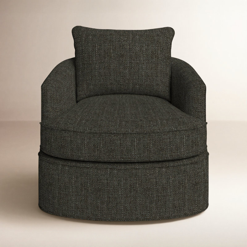 Mills Upholstered Swivel Barrel Chair, Macarena Charcoal Performance