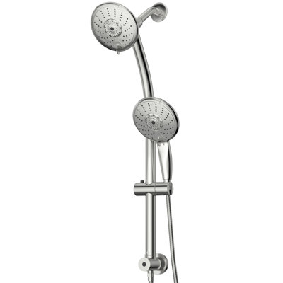 Pomme de douche double de 5 pouces avec 5 réglages, débit d'eau réglable, fixation murale, facile à nettoyer