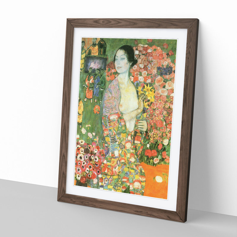 The Dancer by Gustav Klimt - Picture Frame Painting on MDF, Walnut, 36cm H x 27cm W x 2cm D