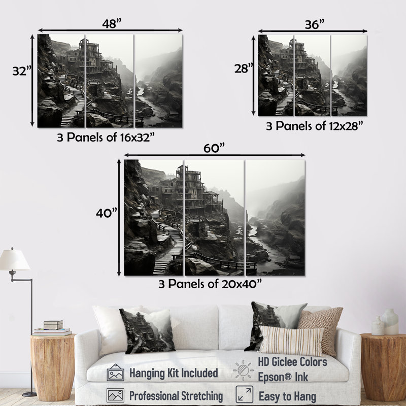 «Moody Serenity Landscape III - Factories», ensemble de reproductions d'art mural, H 32 po x l 48 po x P 1 po