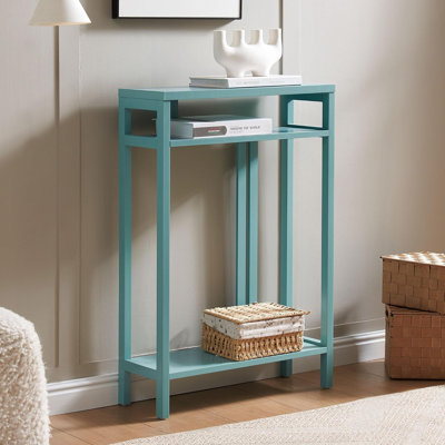 Console étroite de 22 pouces de largeur avec 3 tablettes de rangement à 3 niveaux, table d'appoint pour le salon ou le couloir