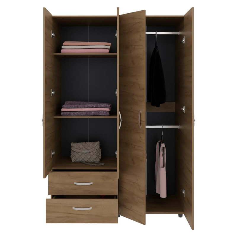 Natural Oak  2-Door Wardrobe With Shelf And Drawers