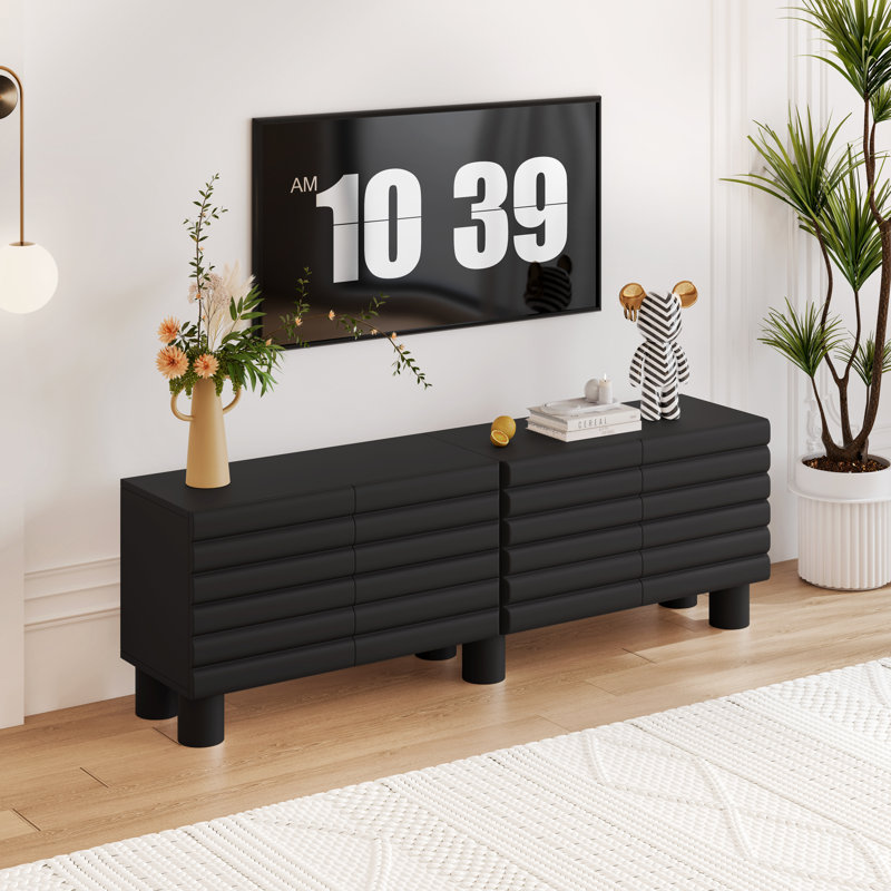 Modern Tv Stand For Tvs Up To 75", With Unique Design, Adjustable Shelves, 4 Cabinets, Cylindrical Legs & Cable Management